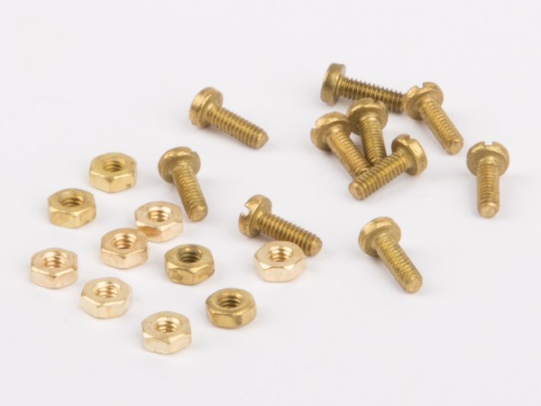Schrauben + Muttern, M2, 10 Paar, messing